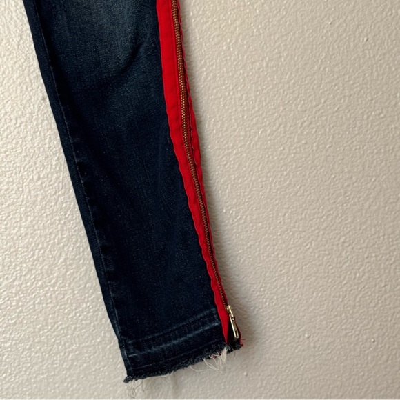 Etienne Marcel Indigo Side Zip Red Ribbon Tuxedo Stripe Skinny Jeans Size 27 - Picture 5 of 10